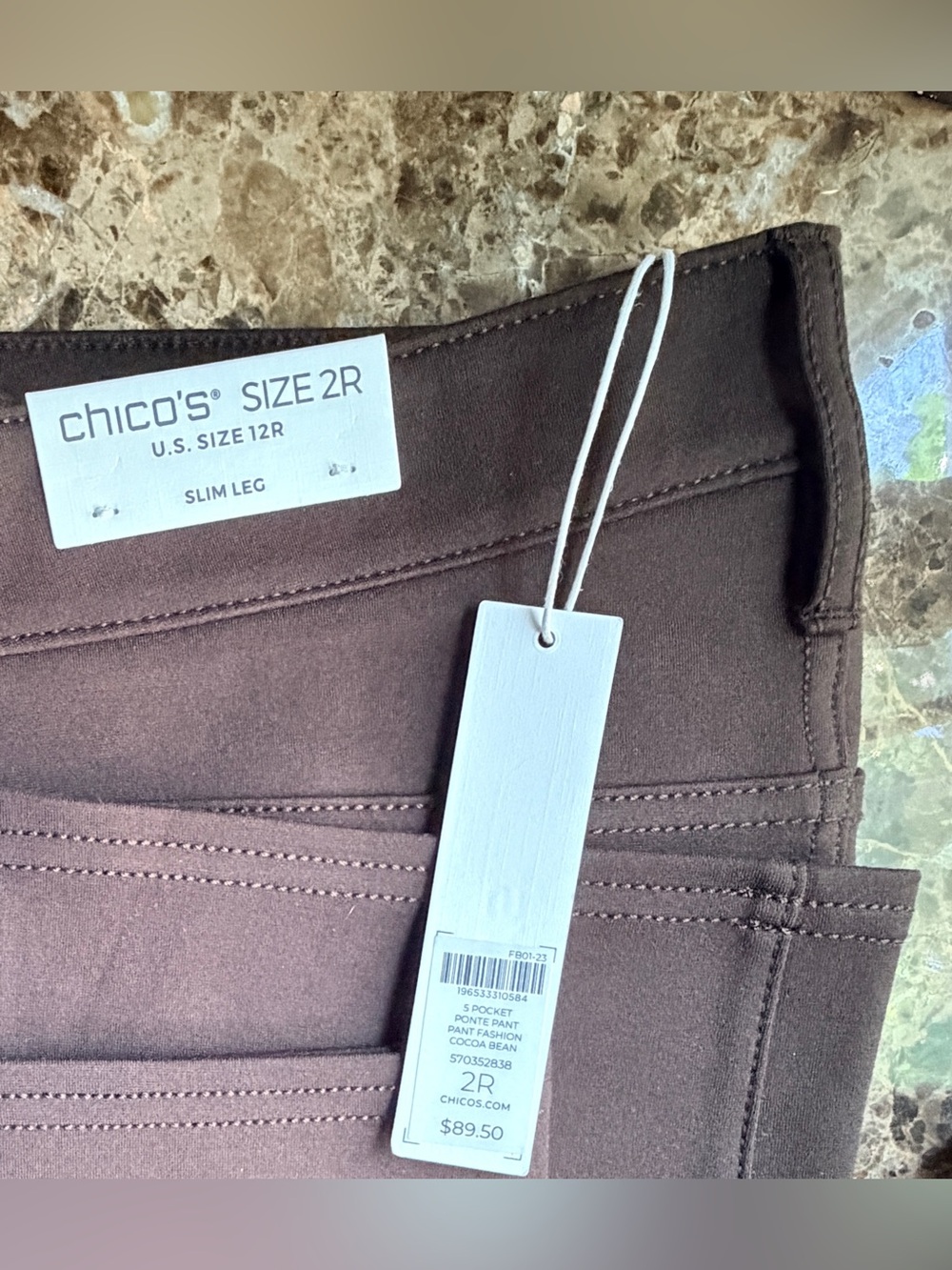 Chico's Cocoa Bean Slim Leg 5 Pocket Point women’s Stretch Pants